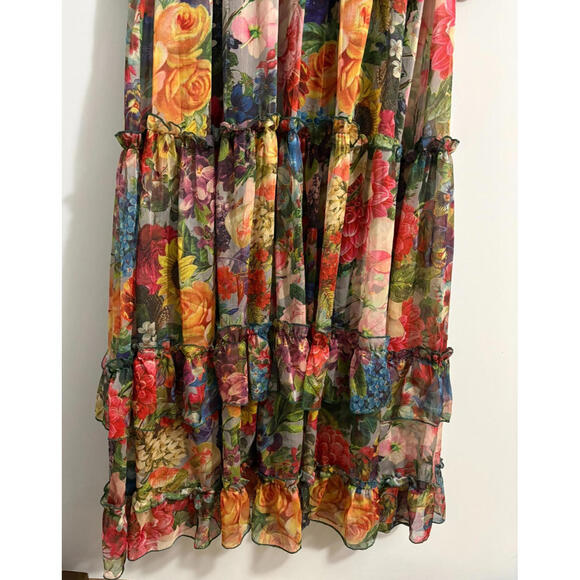 Toleen Dress Womens Medium Floral Babydoll Ruffles Boho Peasant Maxi Sheer L/S - Picture 5 of 9